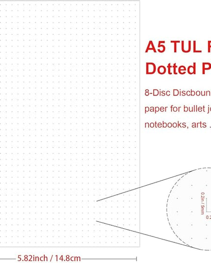 Junior Size TUL Discbound Dotted Refill Paper, 8-Disc Disbound Insert, 100 Sheets/200 Pages Dot Grid Paper, 100gsm White Paper, 5.8'' x 8.2''
