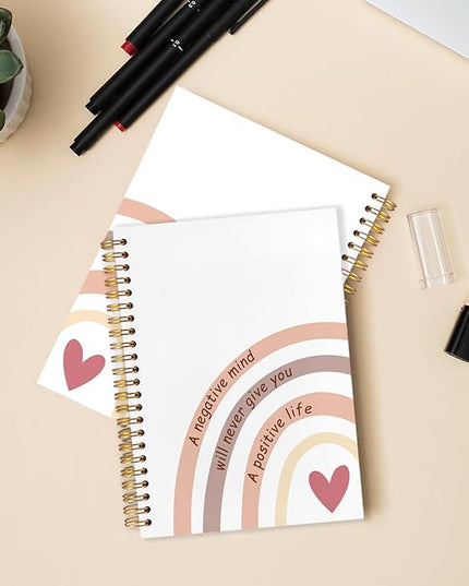 Boho Rainbow Inspirational Spiral Journal Notebook 5.5x8.3in, Affirmation Journal for Women, A Negative Mind Will Never Give You a Positive Life Motivational Notebooks for Note Taking