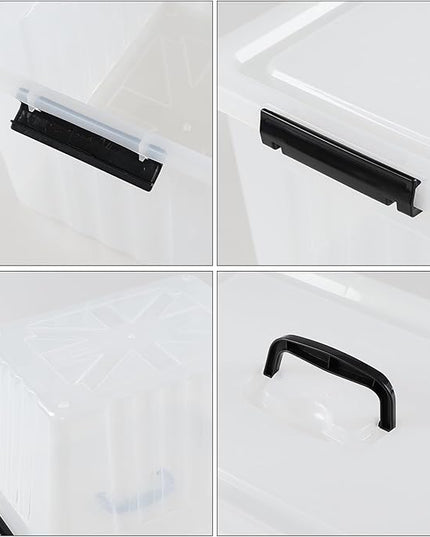 Set of 4 Storage Bins with Latch Lids, Clear Plastic Storage Box with Handle, 18 L