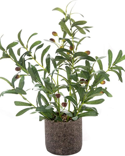 AlphaAcc 18 Inch Artificial Olive Branches Real Looking Potted Plant Fake Olive Tree with Lifelike Leaves and Fruits in Rustic Black Cement Planter Faux Greenery Plant for Indoor Outdoor Decor