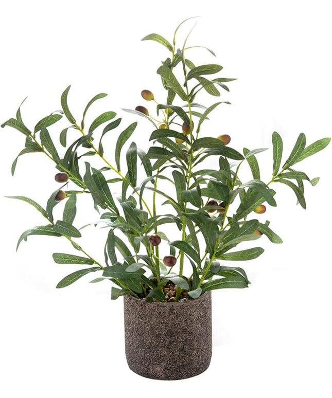 AlphaAcc 18 Inch Artificial Olive Branches Real Looking Potted Plant Fake Olive Tree with Lifelike Leaves and Fruits in Rustic Black Cement Planter Faux Greenery Plant for Indoor Outdoor Decor