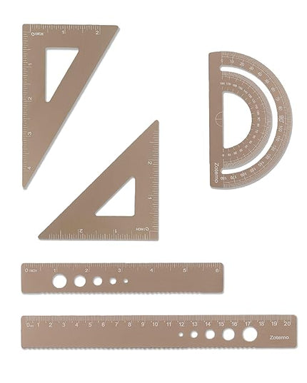 Zotemo Metal Geometry Set, 5-Piece Aluminum Ruler, Math Drafting Ruler Kit Includes Protractor, Triangle Rulers, Straight Rulers-Math Measurement Tools for School and Office Supplies (Gold)