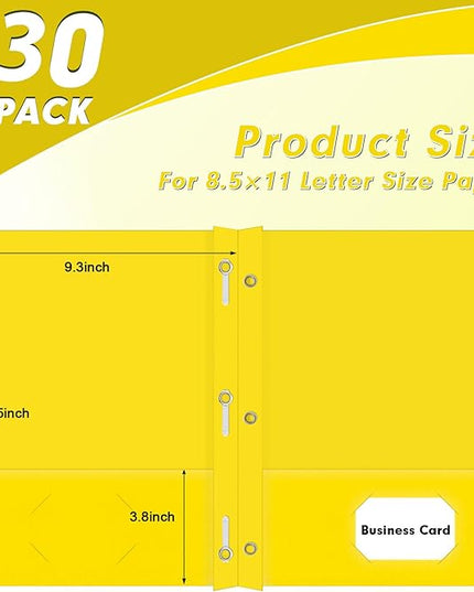 Two Pocket Folders, PANDRI 30 Pack Two Pocket Folders with Prongs, 3 Prong Folders Designed for Office and Classroom, Letter Size Yellow