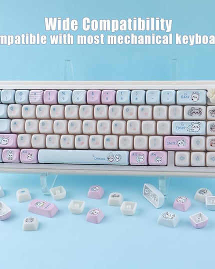 Sunzit PC&PBT Keycaps, Cute Chiikawa Keycap Set, Jelly Jade & Dye-Sublimation Custom MOA Profile Key caps Keyboard Keycaps for 100%, 75%, 65%, 60% MX Switches Mechanical Keyboard