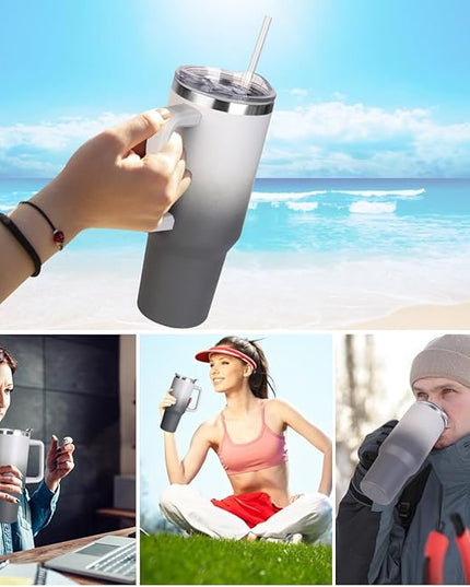 SYACOT 40 oz Tumbler with Handle and Straw Stainless Steel Insulated Tumbler Leak Proof Lid and Straw Lid Reusable Travel Mug Coffee Mug Cup Dishwasher Safe Keep Drinks Cold and Hot (Grey&Black)