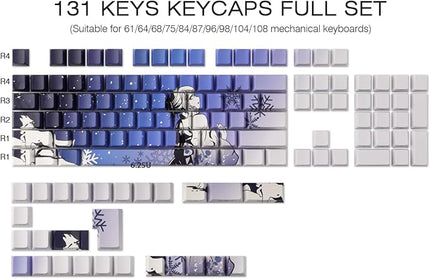 Sunzit Keycaps - Side Print Keycaps 75 Percent, Shine Through Custom Key caps, Japanese PBT Keycap Set Dye Sub, Double Shot, 131 Keys Cherry Profile Keyboard Keycap for Mechanical Keyboard, Snow Wolf