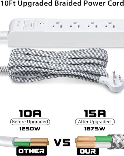 Surge Protector Power Strip - 10 FT Long Extension Cord with 5 Widely AC Outlets 3 USB Ports, Flat Plug with Overload Surge Protection for Home, Office, Dorm Essentials (2 Pack)