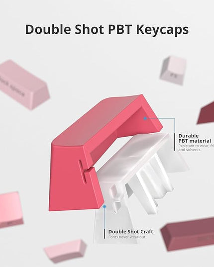 Cherry Profile Side Printed PBT Keycaps, 135 Key Minimalist Double Shot Shine Through Custom Keycap, Gradient Key Cap for Cherry MX Switches Mechanical Keyboard (Rouge/Side Print)