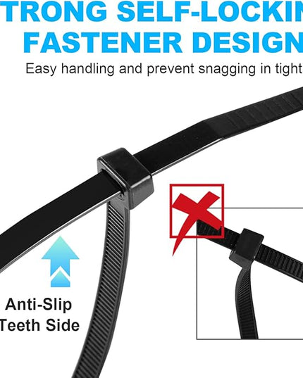 Zip Ties Assorted Sizes, RAZCC 400 Pack (8+12+14+18Inch) Black Cable Ties, Self-Locking Plastic Wire Ties with 100lb Tensile Strength, Black Nylon Zip Ties for Indoor and Outdoor