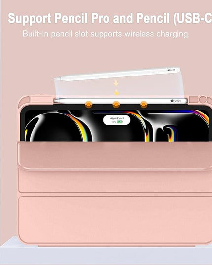 ZryXal iPad Pro 11 Inch Case (M5) 2025/ (M4) 2024 (Model: A2836/A2837/A3006), Trifold Stand Smart Cover with Pencil Holder and Soft TPU Back, Auto Wake/Sleep (Rose Gold)