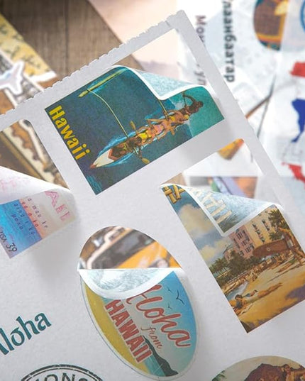 Prstincol Vintage Aesthetic Washi Stickers and Papers for Scrapbooking, 50 Sheets Ephemera Book for Art Journaling with Retro Global Travel Theme Stickers and Decoupage Papers for Junk Journal