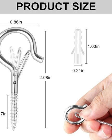 FSAH 35 PCS Screw-in Hooks for Outdoor String Lights, Q Hangers Hooks Outdoor for Outside, Swivel Hanging Basket Patio Light Hooks with Safe Buckle Screw in Planter Eye Hook for Wall Ceiling, Silver