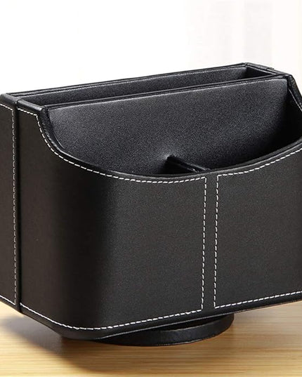 Arniche PU Leather Remote Control Holder,360 Degree Spinning Desk TV Remote Caddy,Desk Organizers and Accessories,for Controller,Media,Mail,Calculator,Mobile Phone,Pen Storage Holder(Black)