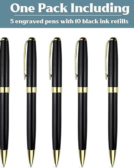 Ancolo Personalized Business Pens - Black Ink with 10 Extras Refills 5 Gift Boxed - Custom with Your Name or Message, Perfect for Students/Teacher/Manager/Lawyer/Professor 5PCS/Pack