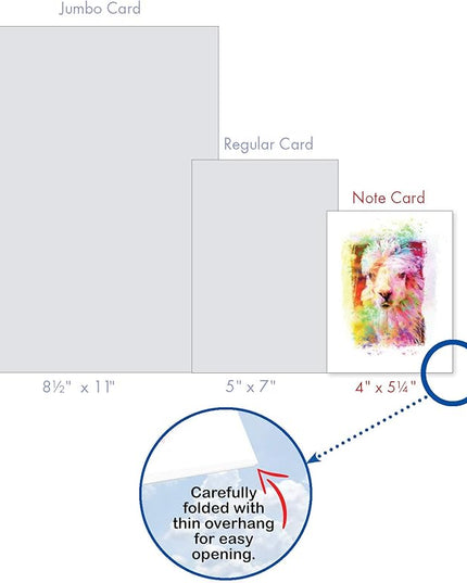 The Best Card Company Assorted Animal Watercolor Blank Greeting Card Box Set - Incl. 10 Unique Notecards Designs + Envelopes for Thank You, Invitations - Funky Rainbow Llamas AM6862OCB-B1x10