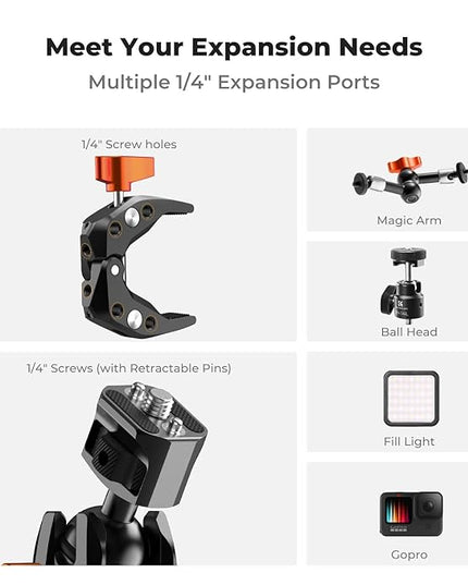 K&F CONCEPT Double Super Clamp Camera Mount with 1/4" Threads Metal Clamp for Chair, Pole, Tripod, Desk, Flag, Umbrella, Motorcycle Mount