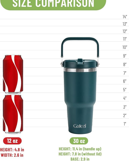 30 oz Tumbler with Lid and Straw, Stainless Steel Vacuum Insulated Tumblers with Flip Straw and Top Handle, Reusable Insulated Water Bottle for Home, Office, Leakproof, Fit in Cup Holder