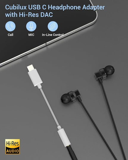 Cubilux USB C Headphone Adapter, Type C to 3.5mm Audio Dongle Compatible with iPhone 17/16/15 Pro Max, iPad Pro 13/12.9/11, iPad Air 13/5th/4th, Galaxy S25/S24/S23/S22, Pixel 10/9/8/7 Pro, Android