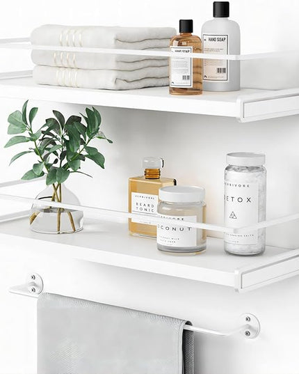 Forbena Bathroom Shelves for Wall Set of 2, White Nursery Floating Book Shelves for Kids Room, Small Wall Mount Bookshelf and Toy Storage Organizer for Baby Toddlers Teens Boys Girls Bedroom