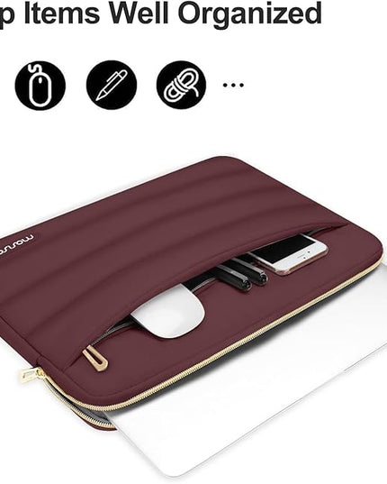 MOSISO 15-15.6 inch Laptop Case, 16 inch Puffy Laptop Sleeve Compatible with MacBook Pro 16, HP Dell ASUS Acer Toshiba Lenovo Notebook Computer, Polyester Horizontal Bag with Small Case, Wine Red