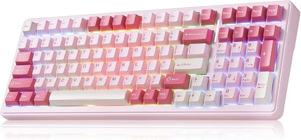 Aula F99 Mechanical Keyboard Pink, Wireless Gaming Keyboards Hot Swappable Custom Creamy Computer Keyboard, Full Size, Tri-Mode BT5.0/2.4GHz/USB-C,RGB Backlit,Gasket Structure,Strawberry Mint Switch