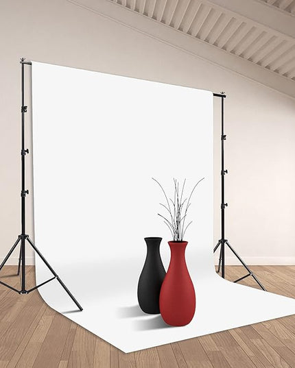 Photo Background Support System with 8.5 x 10ft Backdrop Stand Kit, 100% Cotton Muslin Backdrop (White Black),Clamp, Carry Bag for Photography Video Studio