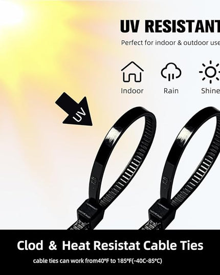 Zip Ties 12 inch, 1000 Pack Black Zip Ties, Self-Locking Nylon Cable Ties with 50 lb Tensile Strength,Wire Ties for indoor and outdoor use.