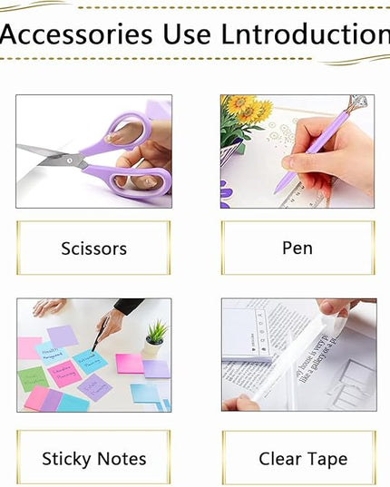 Office Supplies Set,Desk Accessories,Stapler and Tape Dispenser Set,1000 Staples,Staple Remover,Hinder Clips,Ruler,Scissor,Clear Tape,Ballpoint Pen,Sticky Notes,Gifts for Colleagues(Purple)