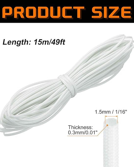 MECCANIXITY 49ft Braided Cable Sleeve, 1/16" ID 200C High Temperature 1500V Fiberglass Wire Insulation Cord Protector Organizer Wires Management for Motor Engine Fuel Line, White