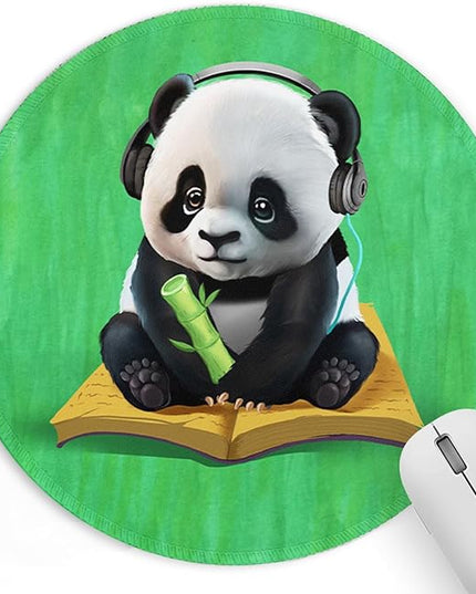 Cute Green Panda Small Mouse Pad, Funny Reading Panda Anime Mousepad with Non-Slip Rubber Base, Round Mouse Pads for Desk Accessories Laptop Gaming Office Supplies Decor(8.6 x 8.6 Inch)