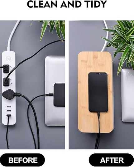2 Pack Large Cable Management Box – Wooden Style Cord Organizer and Cover for TV Wires, Computer, Router, USB Hub and Under Desk Power Strip – Safe ABS Material and Baby-Pets Proof Lock (White)