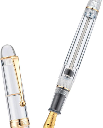 Asvine V126 Vacuum Filling Fountain Pen, Clear Demonstrator Acrylic Stub Nib 1.1mm Calligraphy Art Drawing with Case Set