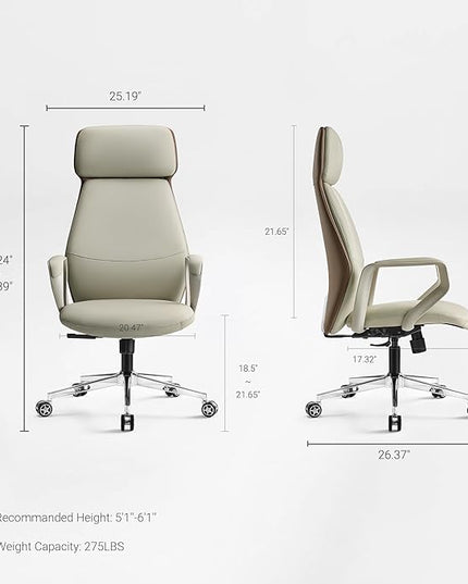 EUREKA ERGONOMIC Aric Executive Office Chair, High Back Computer Desk Chair with Lumbar Support, Premium PU Leather, Ergonomic Armrests, Height Adjustable Swivel Base (Beige)