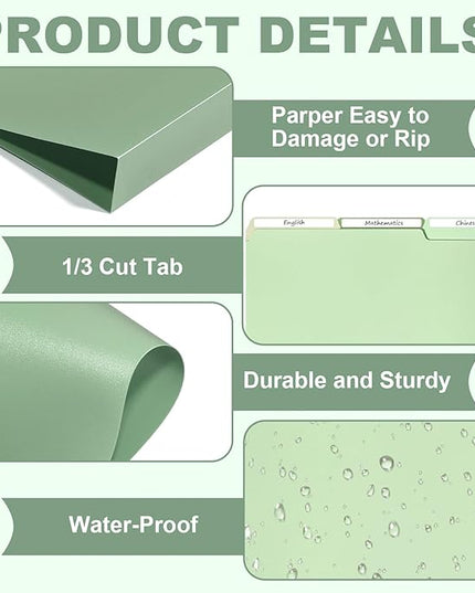 48 Pack Colored File Folders Plastic Green File Folders Letter Size 1/3 Cut Tabs File Folder with Sticky Labels Manila File Folders 8.5 X 11 for Documents Office School Organizer(8 Per Color)