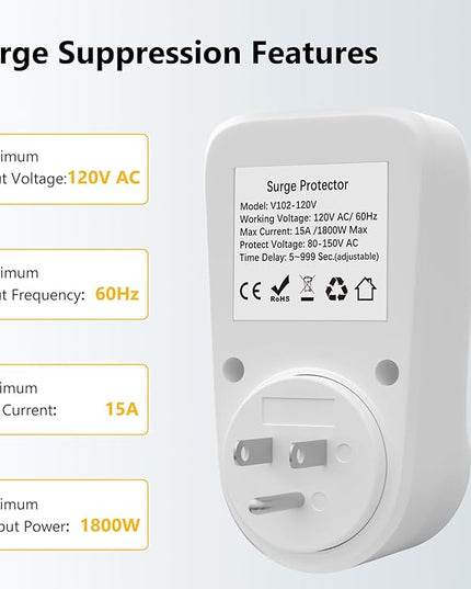 BSEED Surge Protector, 1800W Wall Surge Protector for Refrigerator, TV, PC, Home Appliance, Voltage Regulator with LED Display Screen, Adjustable Voltage Protector, 15A, 120V, 4 Pack