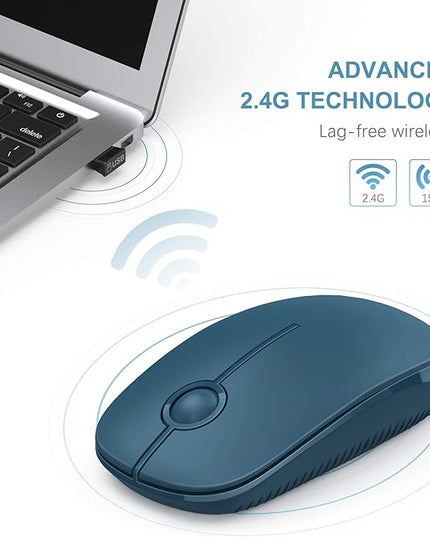 VssoPlor Wireless Mouse, 2.4G Slim Portable Computer Laptop Mouse with Nano Receiver Quiet Silent Optical Mice for Notebook, PC, Laptop, Computer-Sapphire Blue