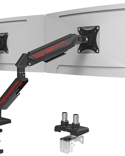 Dual Monitor Arm for 17-35" Screens up to 24.2 lbs, Ergonomic Gas Spring Monitor Stand with Height Adjust, Tilt, Swivel & Cable Management, VESA Desk Mount with 2 Types of Installation, Black