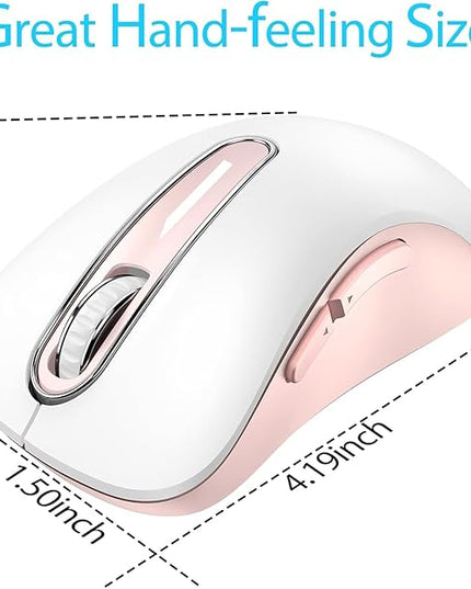 memzuoix 2.4G Wireless Mouse, 1400 DPI Computer Mice with USB Receiver, Portable Wireless USB Mouse Battery Powered Cordless Mice for Laptop, PC, Desktop, 5 Buttons (White Pink)