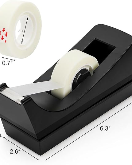 Suwimut 10 Pack Desktop Tape Dispenser, 1 Inch Core Tape Dispensers with 10 Rolls Invisible Tapes Refills, Non Skid Base Plastic Tapes Roll Dispenser Bulk for Desk Office Home School, 0.7 x 985 Inches