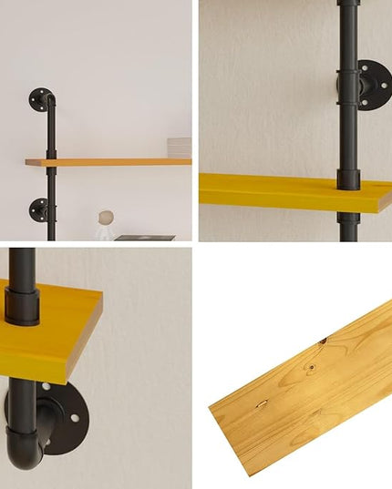 Industrial Pipe Wall Shelves - 48" Rustic Natural Oak Solid Wood, 9.85" Deep Floating Shelving for Farmhouse Rustic Decor, Sturdy Storage for Books/Plants/Toiletries