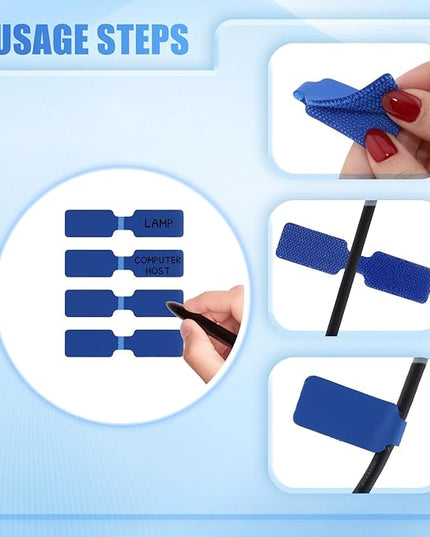 50 Pieces Cord Labels Self-Adhesive Nylon Cable Labels Tags Waterproof Wire Cable Tags or Electronics Office Computers Management and Identification (Blue)