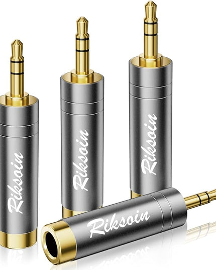 RIKSOIN 1/4'' to 3.5mm Stereo Pure Copper Headphone Adapter,3.5mm(1/8'') Plug Male to 6.35mm (1/4'') Jack Female Stereo Adapte for Headphone, Amp, Adapte,4-Pack