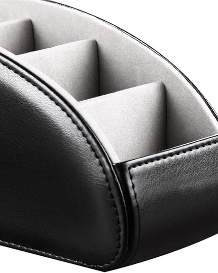 Arniche PU Leather Remote Control Holder with 5 Compartments - Storage Tray & Desktop Organizer for TV Remotes,Glasses,Pens,Accessories - Space-Saving Design for Bedside Table & Office Desk (Black)
