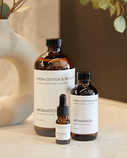 Aromatech Fresh Cotton and Bergamot Essential Oil Blend: Luxury Hotel Inspired Aromatherapy with Bergamot, Fresh Cotton & Sandalwood for Ultrasonic Diffusers & Nebulizers - 4 fl oz, 120 mL