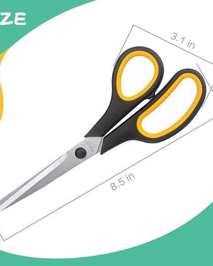Scissors 8.5 Inch scissors all purpose Bulk Set of 3, Scissors for Office Home School Craft Supplies, Soft Comfort-Grip Right/Left Hand, Black