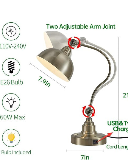 Vintage Desk Lamp Decorative Table Lamp for Home Office Living Room Bedroom Desk Light, Rustic Industrial Farmhouse Antique Library Study Desk Lamp E26 LED Bulb Included