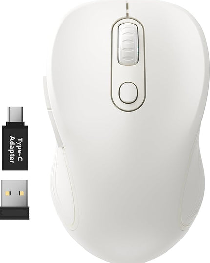 WisFox 2.4G Wireless Mouse for Laptop, Ergonomic Computer Mouse with USB Receiver and Type-C Adapter, 3 Adjustable Levels DPI, 6 Button Cordless Wireless Mice (White, 1 Pack)