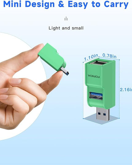 FORIDA 3 Ports USB 3.0 Adapter, USB Hub with 1 USB 3.0 and 2 USB 2.0 Ports, Portable USB Port Splitter for Keyboard, Mobile Hard Disk, U Disk, Camera, Mouse, etc (Green)