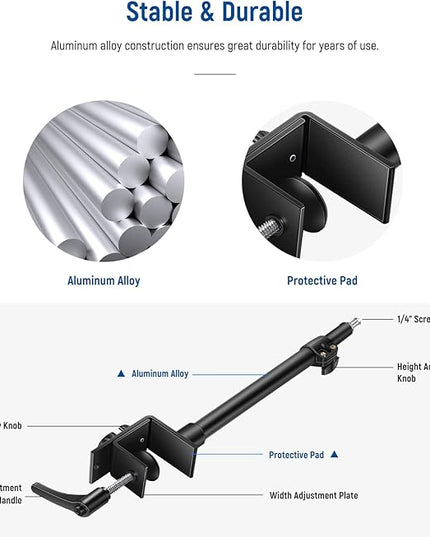 NEEWER Camera Desk Mount with C Clamp, 2 Pack 13.8"-23.6" Adjustable Desktop Light Stands with 1/4" Ball Heads Cold Shoe Adapters Long Handles for Webcam DSLR Camera Monitor Ring Light, Max Load 5kg