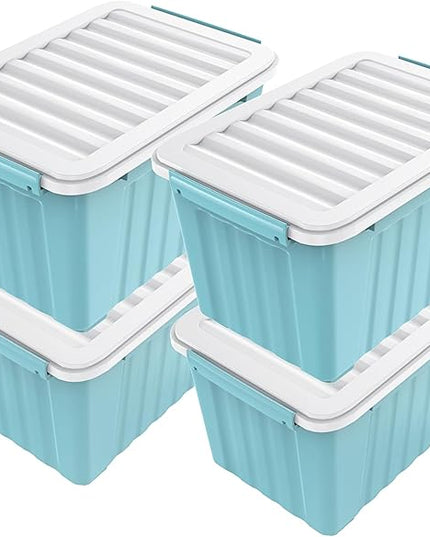 Nazhura 72 Quart Plastic Storage Bin, Stackable and Nestable Storage Boxes with Lids and Secure Latching Buckles, Large Storage Container (Blue, 72Quart-4Pack)